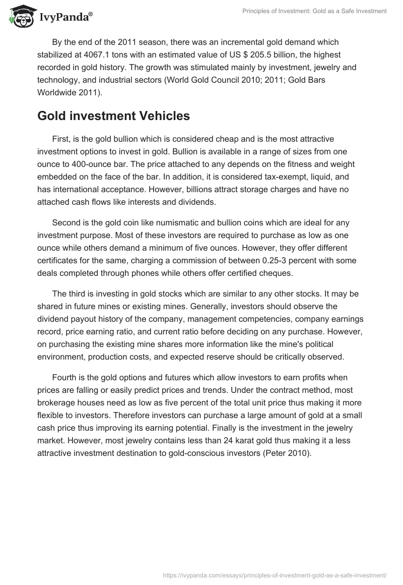 Principles of Investment: Gold as a Safe Investment. Page 2