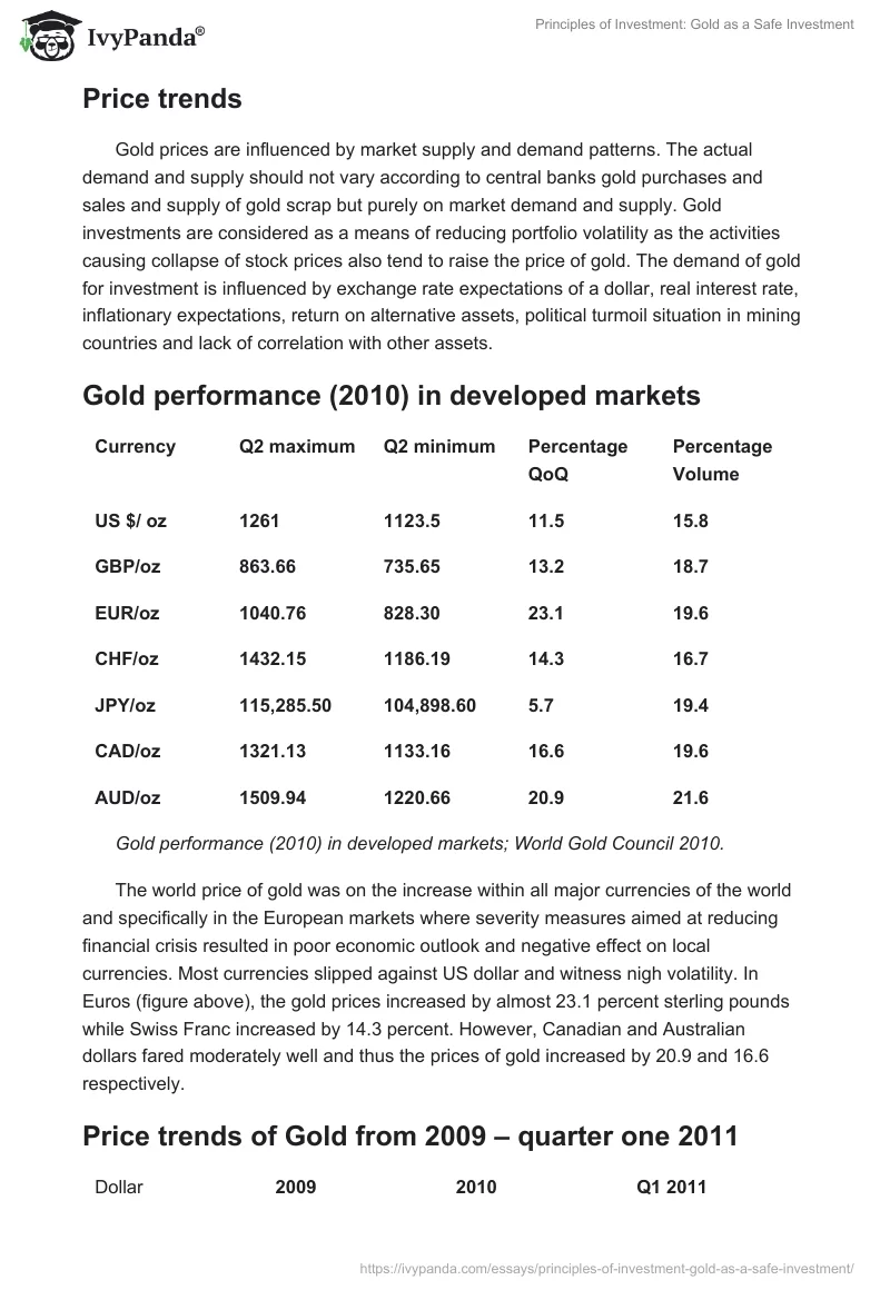 Principles of Investment: Gold as a Safe Investment. Page 5
