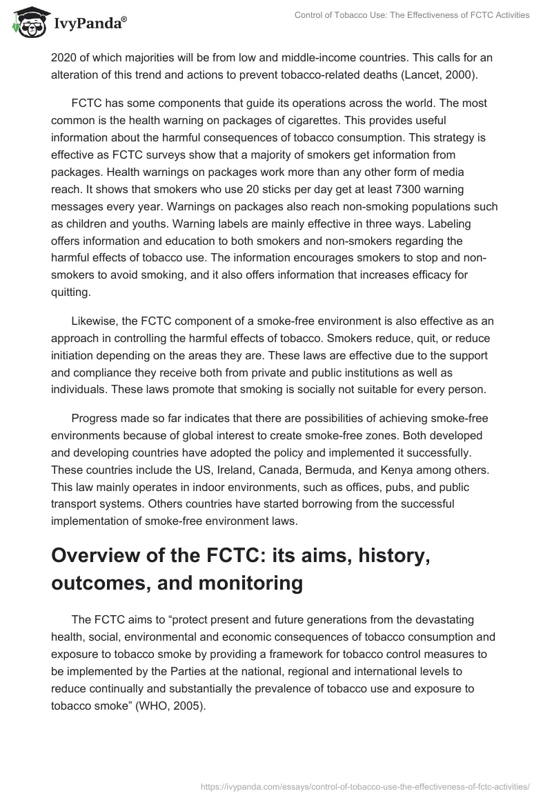 Control of Tobacco Use: The Effectiveness of FCTC Activities. Page 2