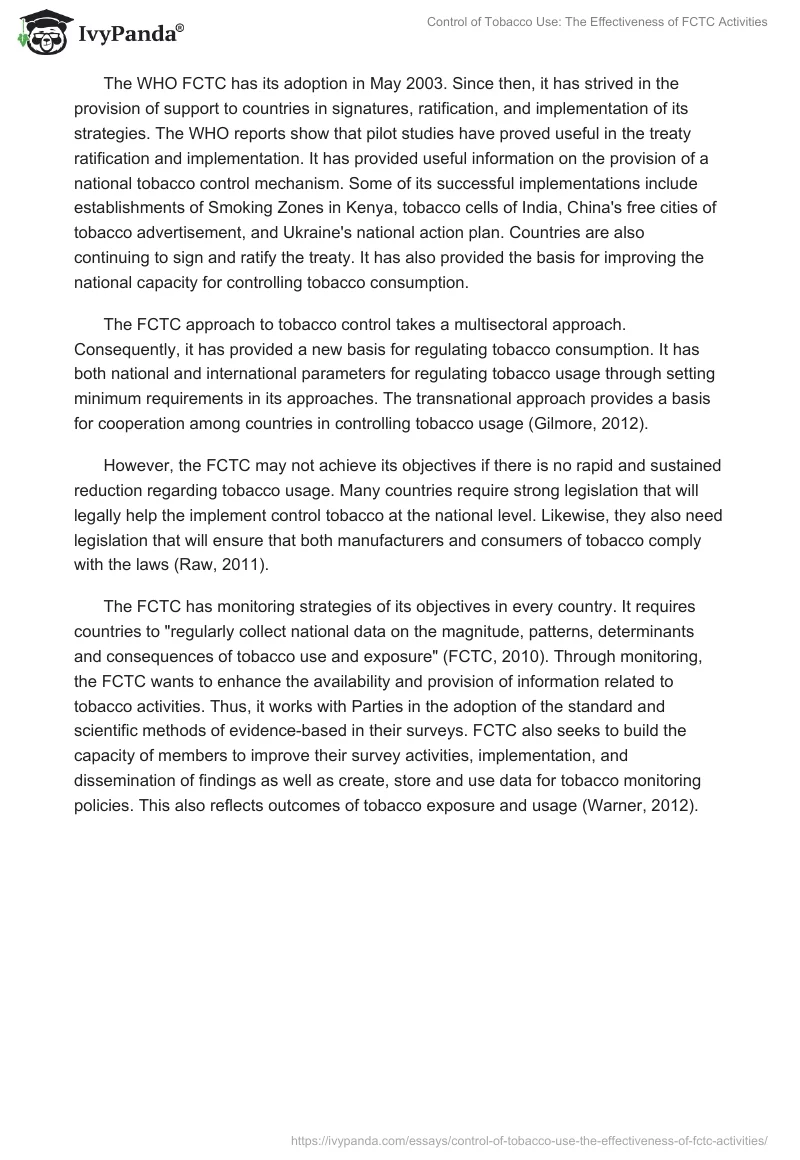 Control of Tobacco Use: The Effectiveness of FCTC Activities. Page 3