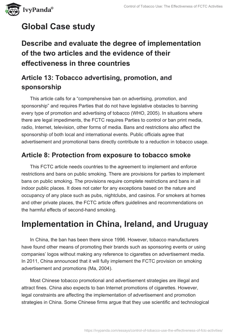 Control of Tobacco Use: The Effectiveness of FCTC Activities. Page 4
