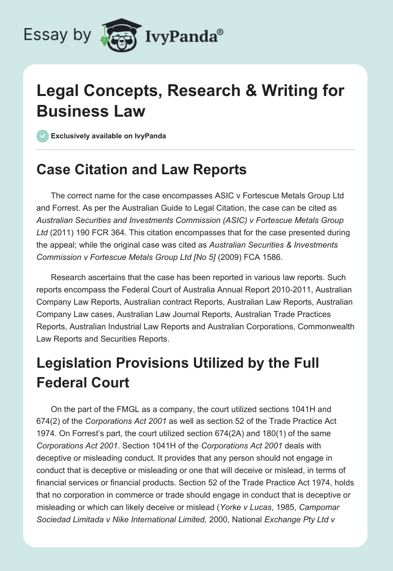 Legal Concepts, Research & Writing for Business Law. Page 1