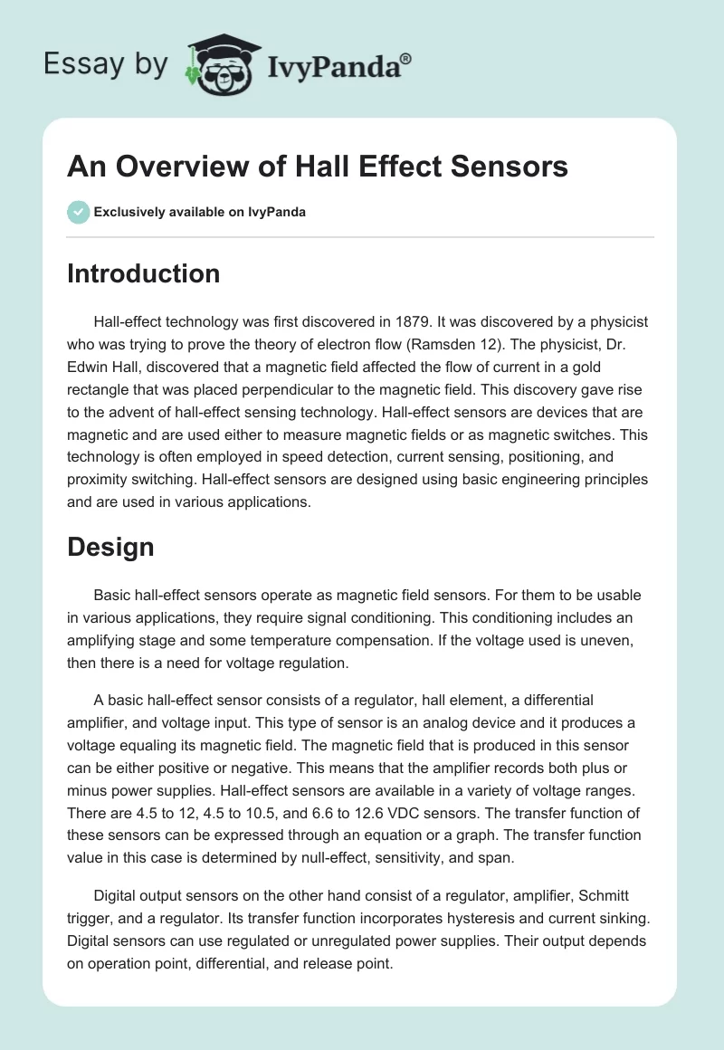 An Overview of Hall Effect Sensors. Page 1