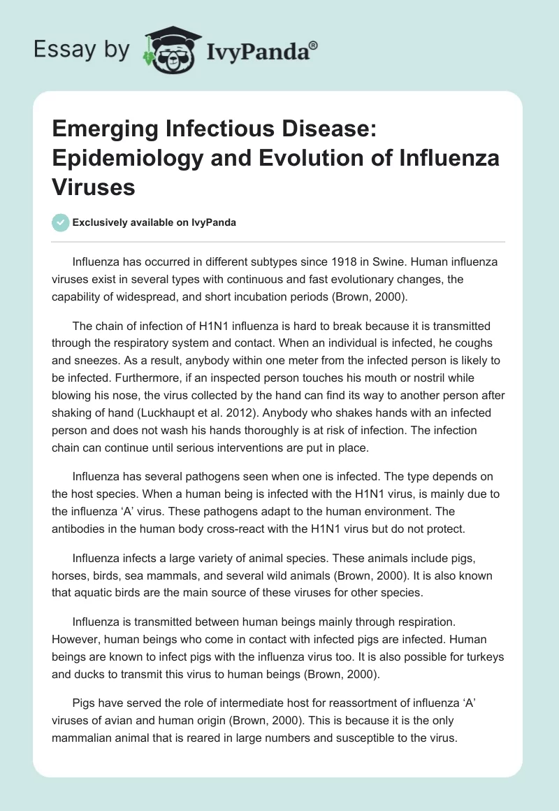 Emerging Infectious Disease: Epidemiology and Evolution of Influenza Viruses. Page 1