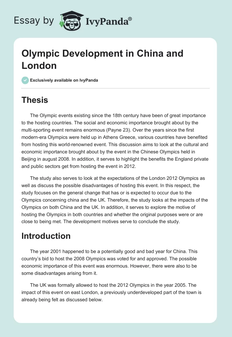 Olympic Development in China and London. Page 1