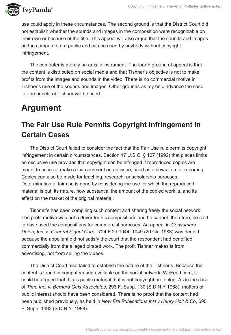 Copyright Infringement: The Art of Portholes Software, Inc.. Page 2