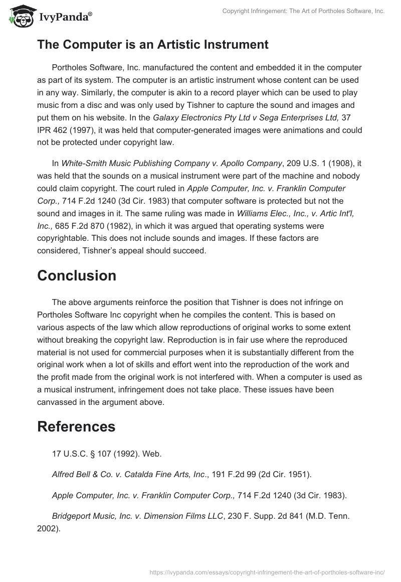 Copyright Infringement: The Art of Portholes Software, Inc.. Page 4
