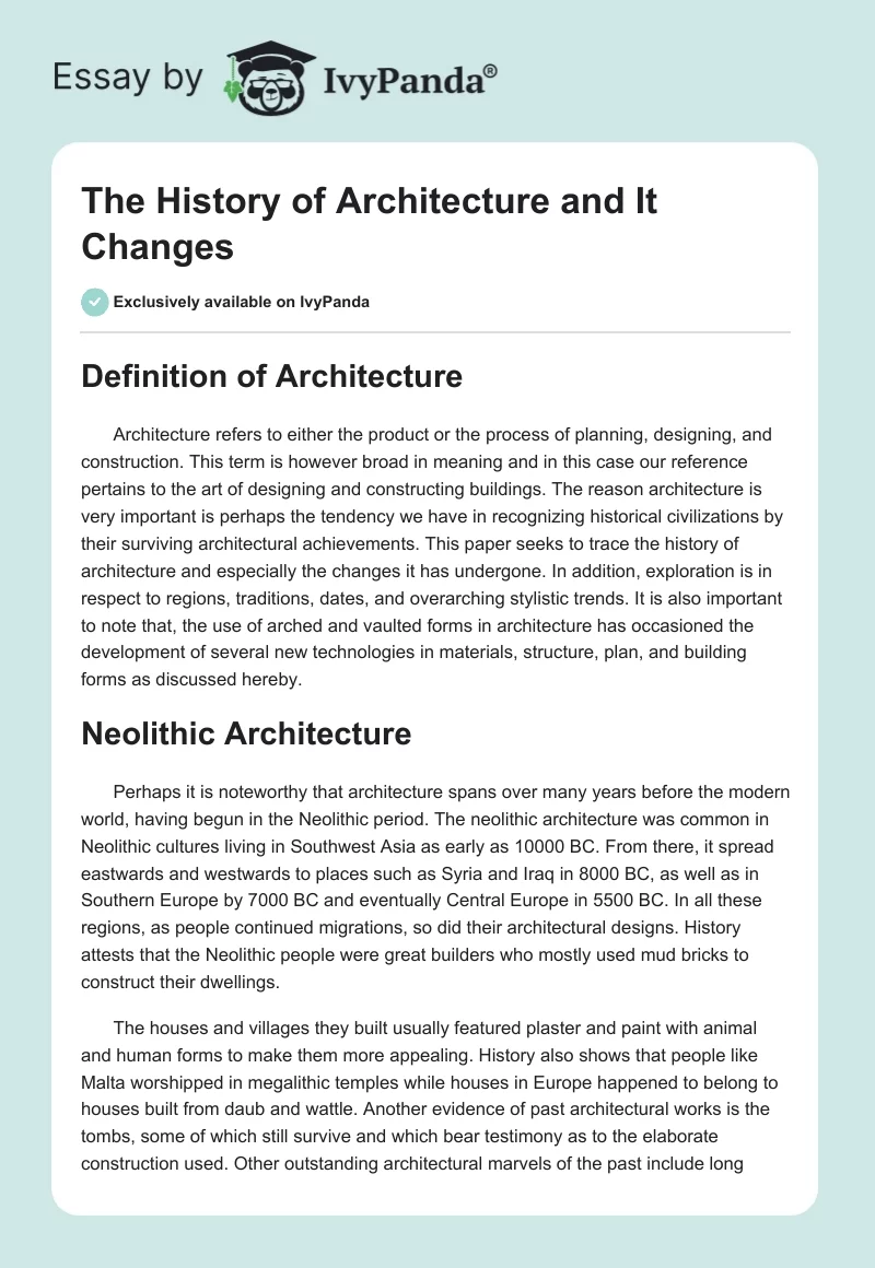 The History of Architecture and It Changes. Page 1