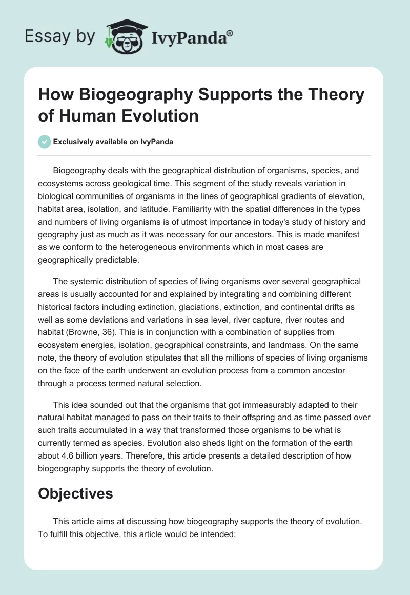 How Biogeography Supports the Theory of Human Evolution. Page 1