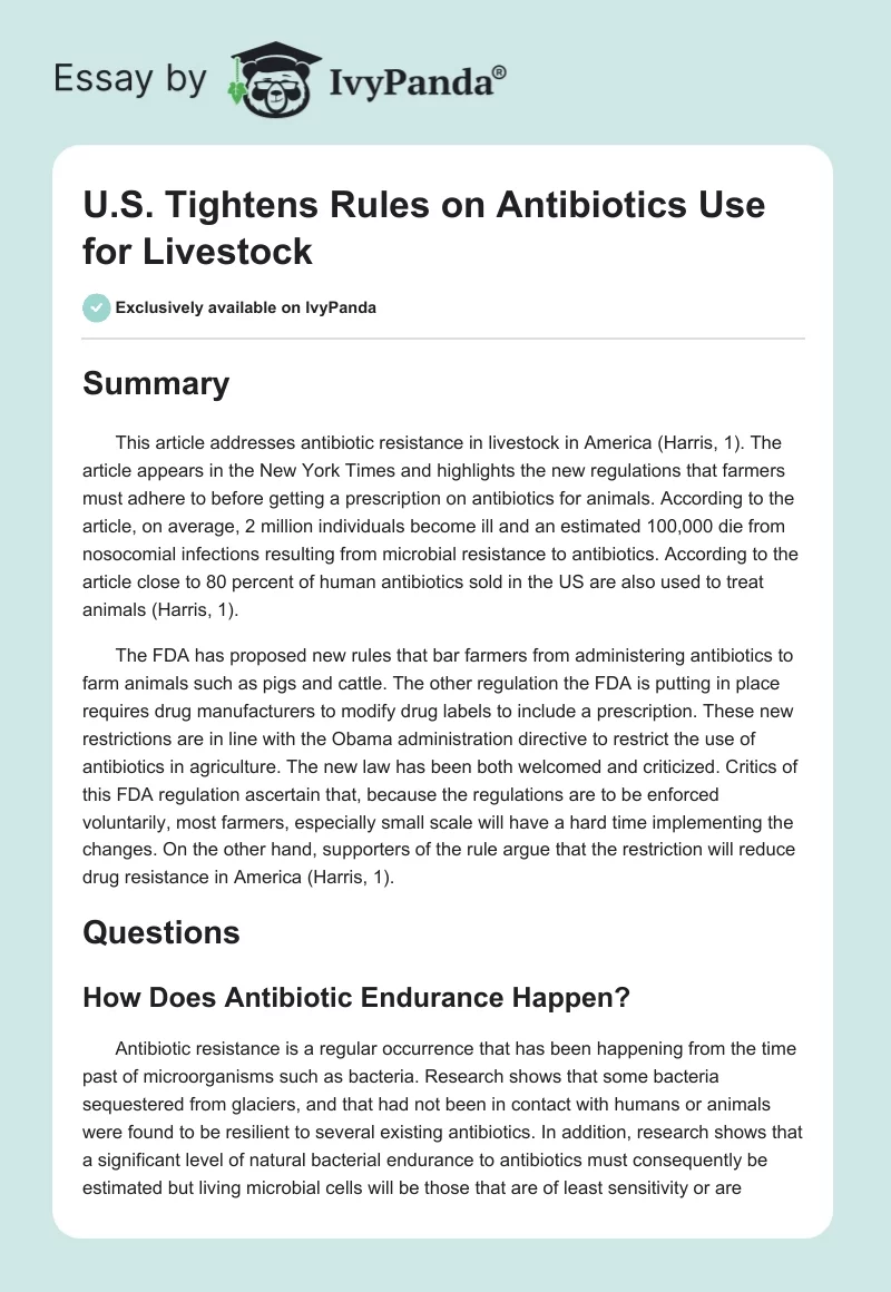 U.S. Tightens Rules on Antibiotics Use for Livestock. Page 1