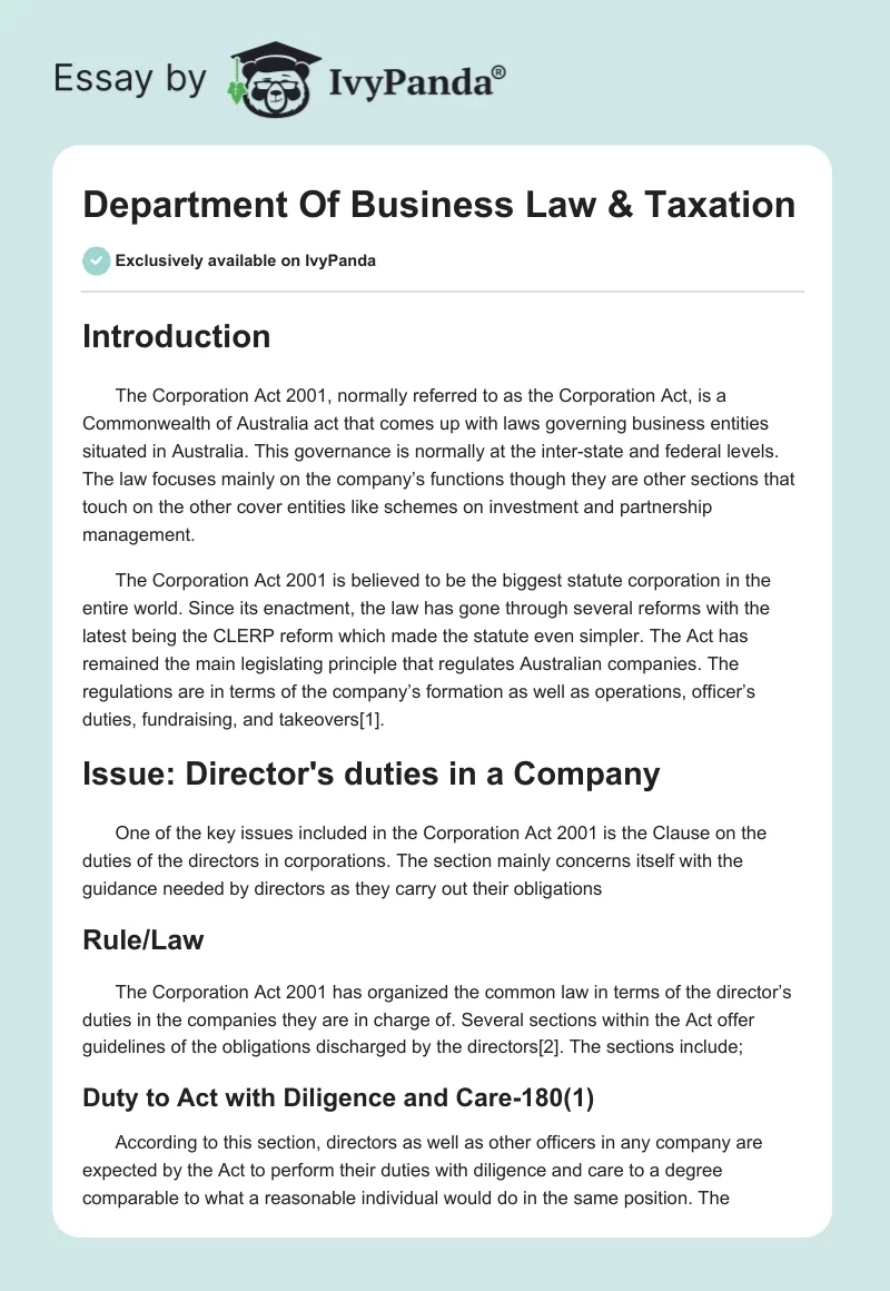 Department Of Business Law & Taxation. Page 1