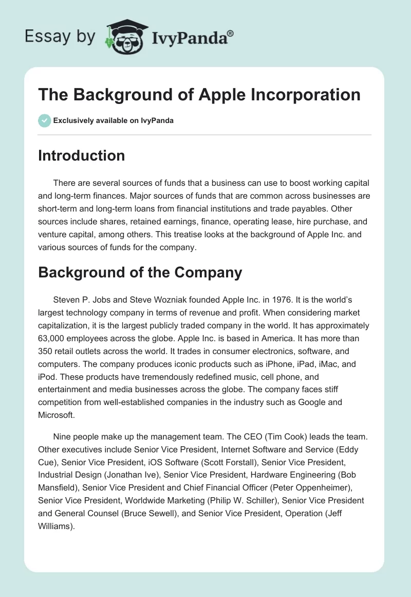 The Background of Apple Incorporation. Page 1