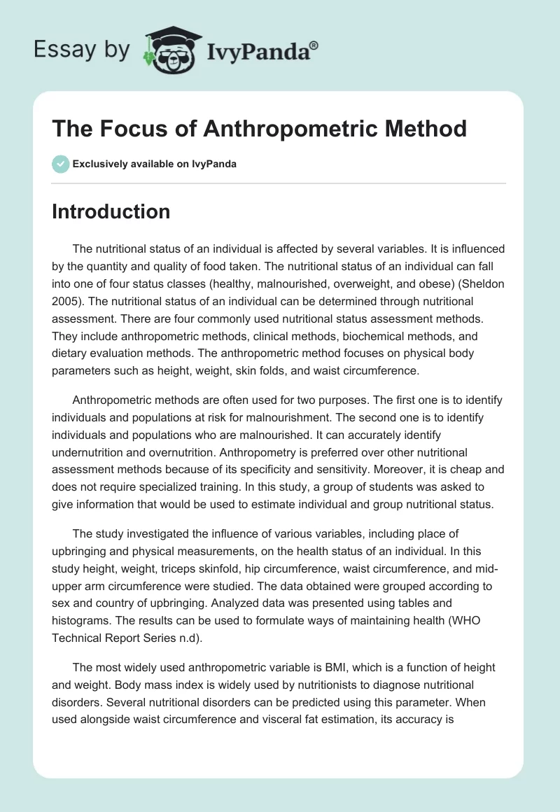 The Focus of Anthropometric Method. Page 1