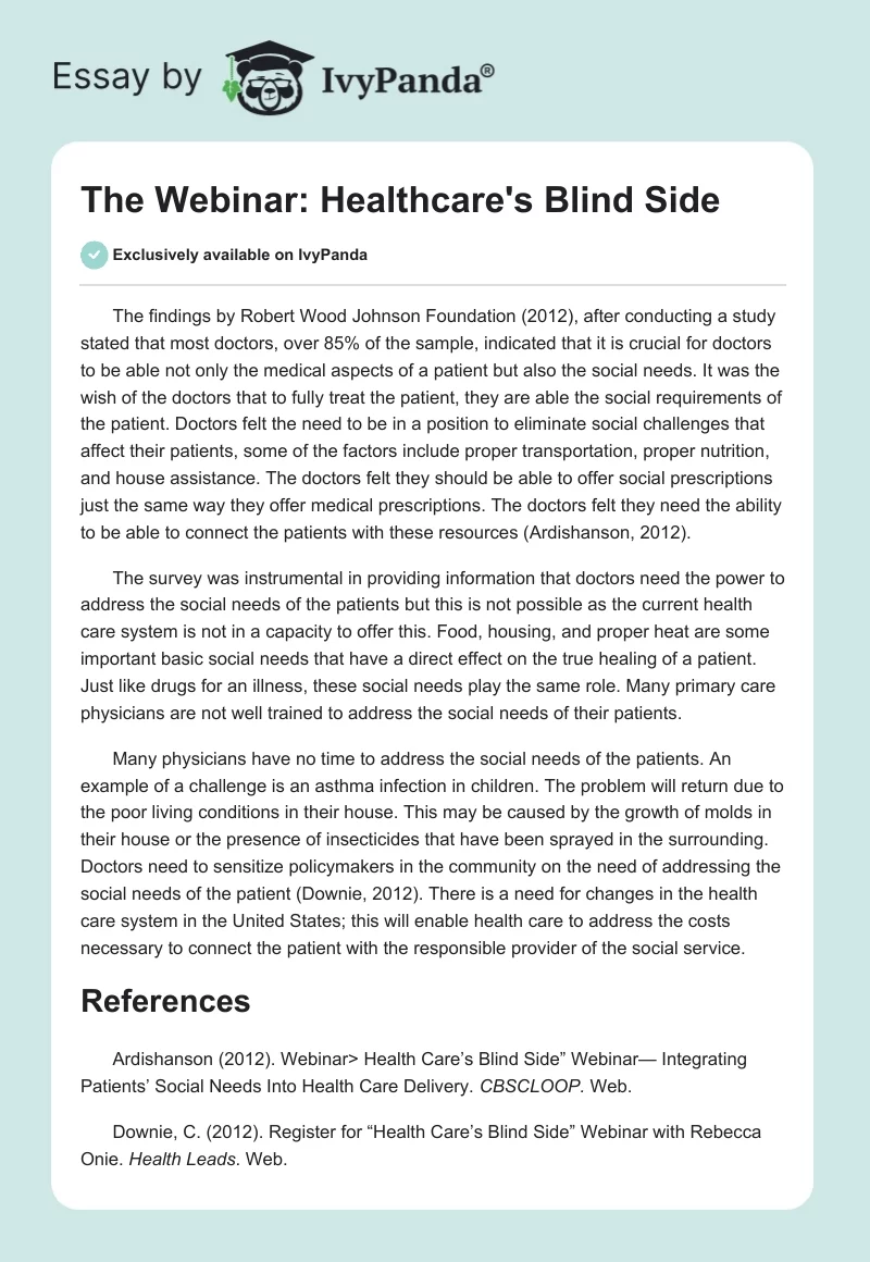 The Webinar: Healthcare's Blind Side. Page 1