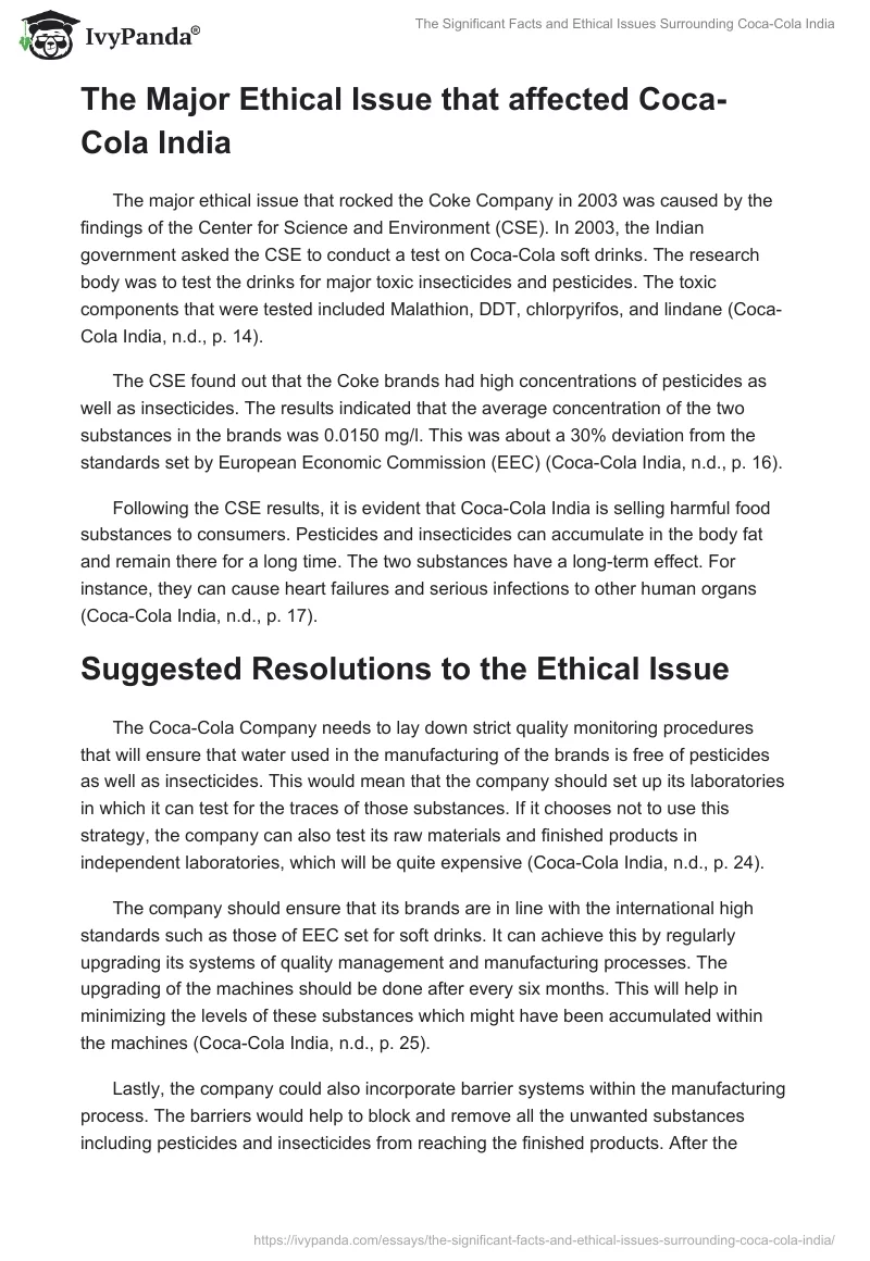 The Significant Facts and Ethical Issues Surrounding Coca-Cola India. Page 2