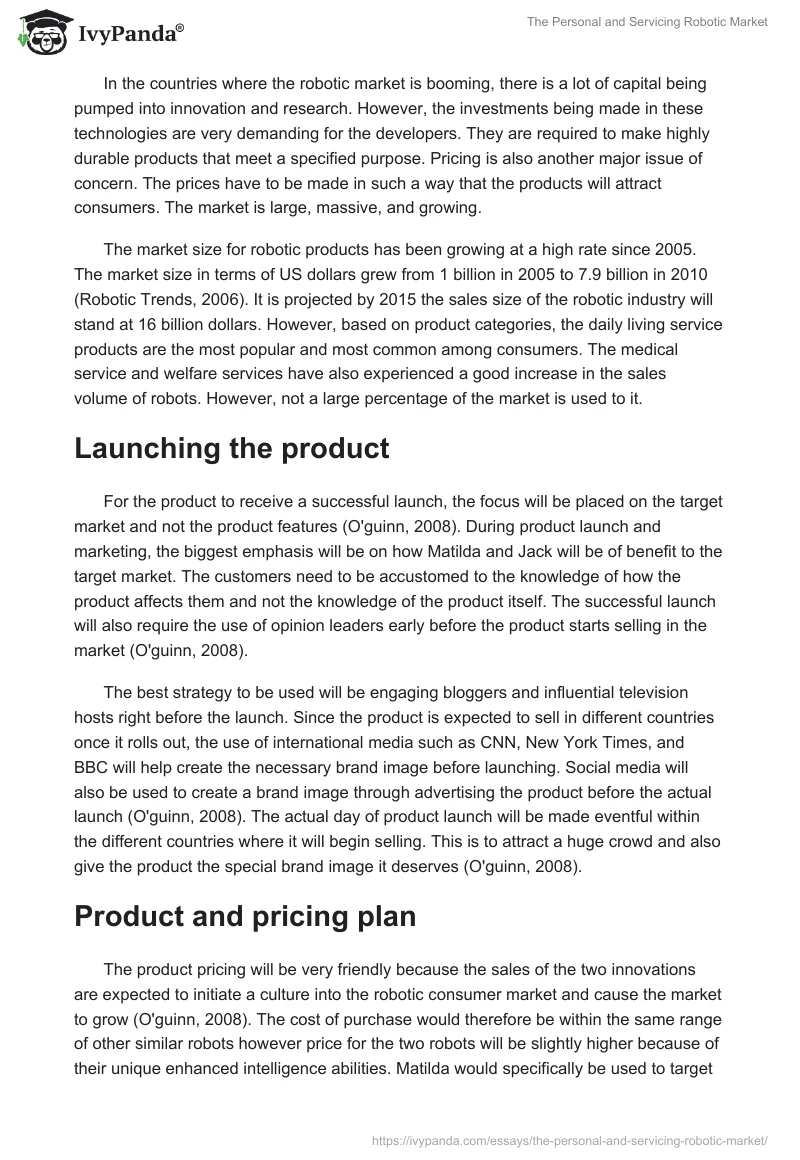 The Personal and Servicing Robotic Market. Page 2