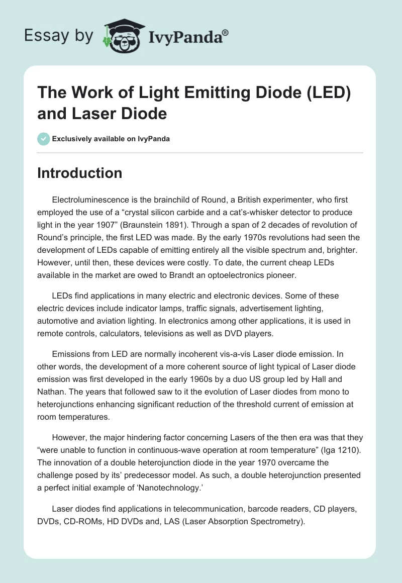 The Work of Light Emitting Diode (LED) and Laser Diode. Page 1