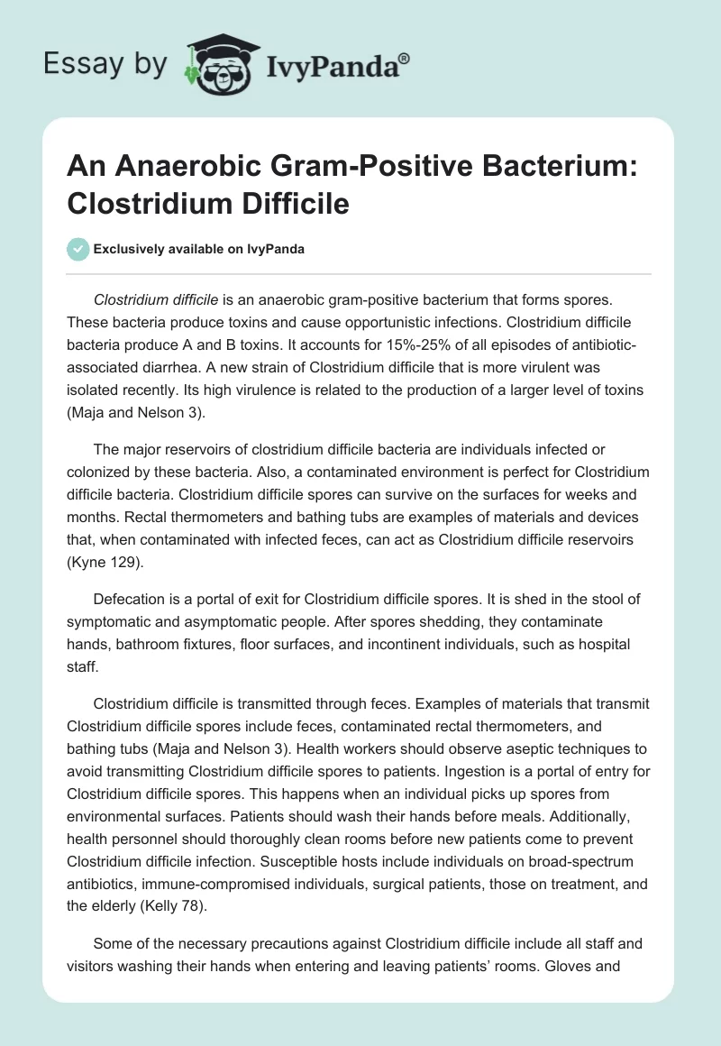 An Anaerobic Gram-Positive Bacterium: Clostridium Difficile. Page 1