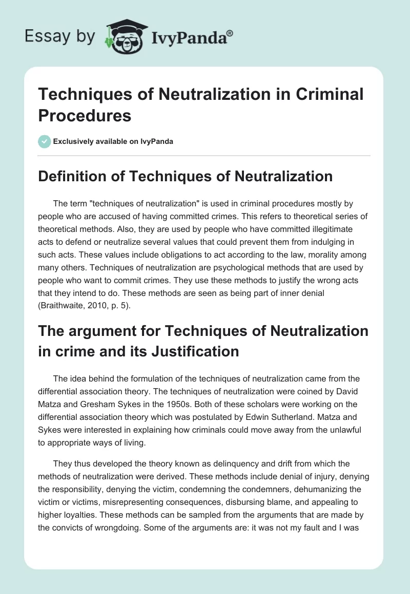 Techniques of Neutralization in Criminal Procedures. Page 1