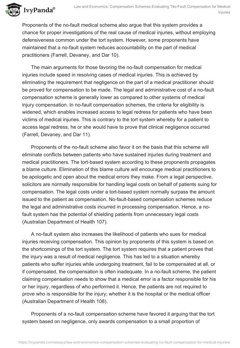 Law and Economics: Compensation Schemes Evaluating “No-Fault Compensation for Medical Injuries". Page 2