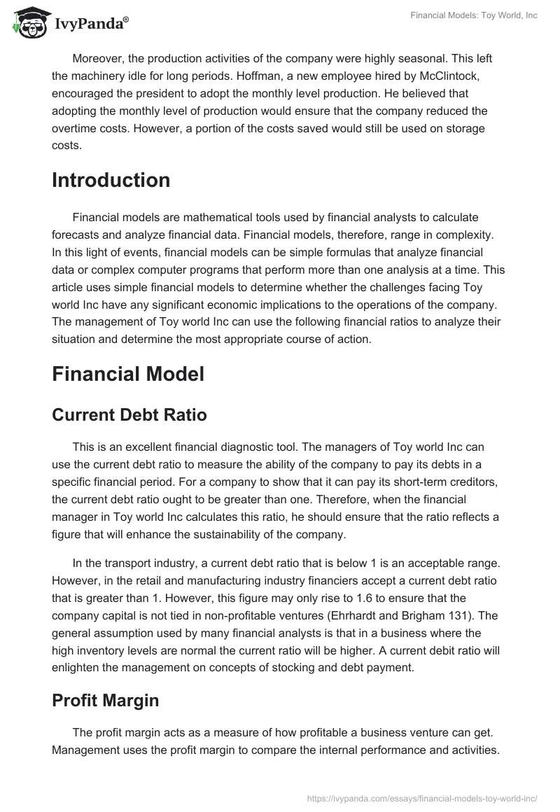 Financial Models: Toy World, Inc. Page 2