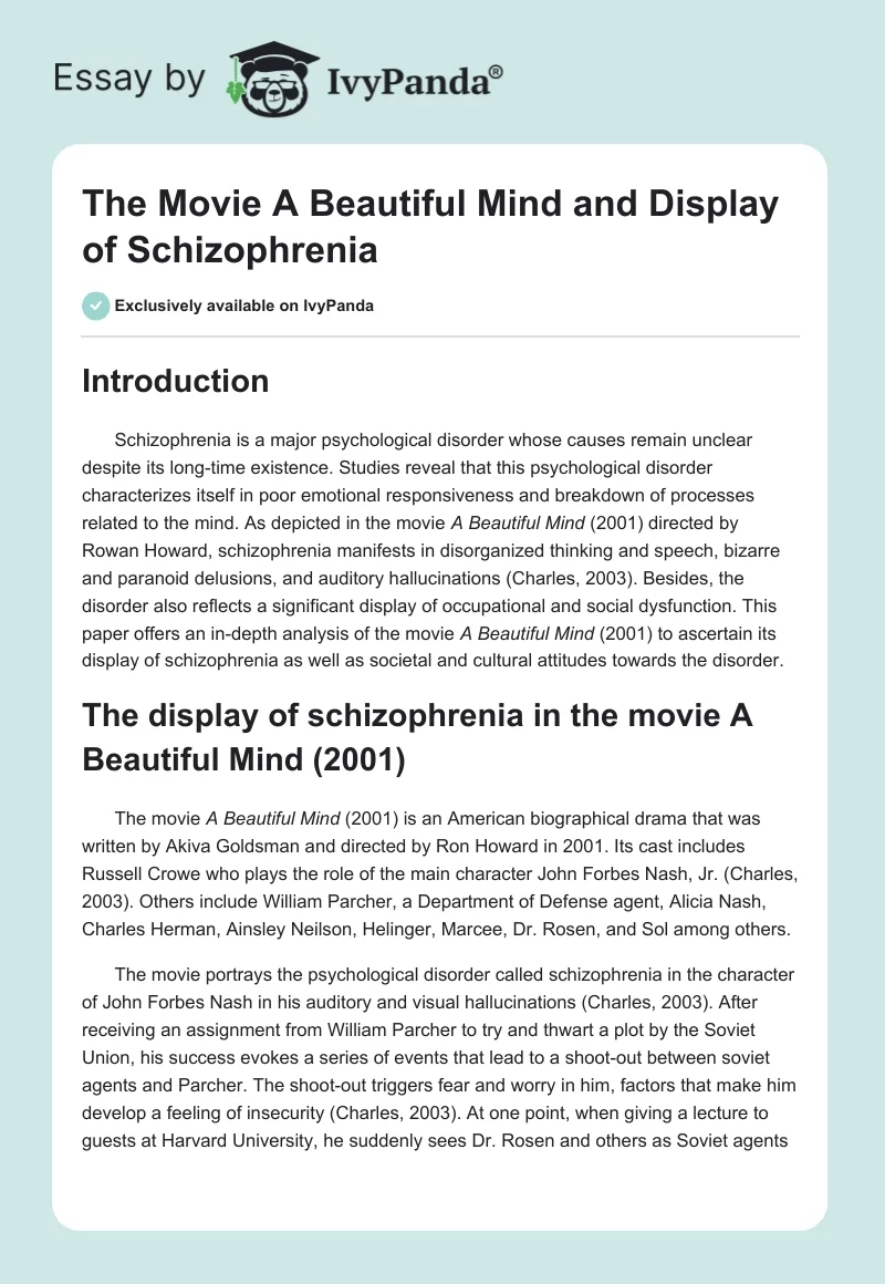 The Movie "A Beautiful Mind" and Display of Schizophrenia. Page 1