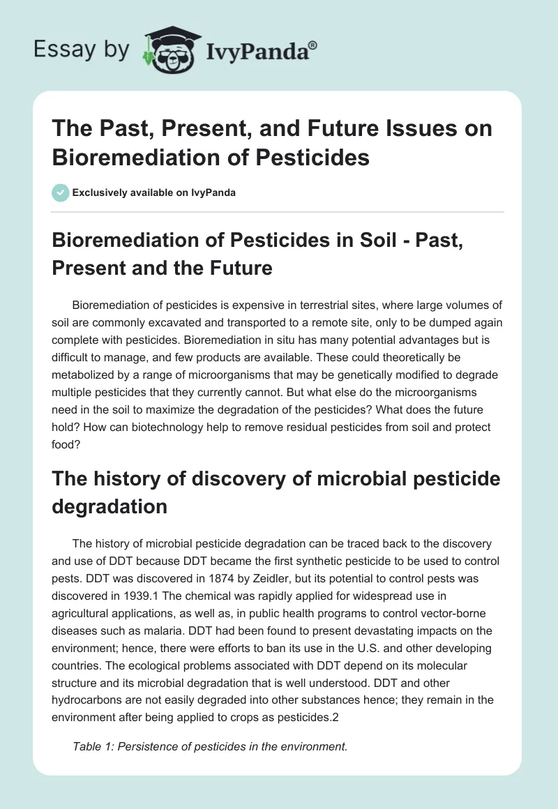 The Past, Present, and Future Issues on Bioremediation of Pesticides. Page 1