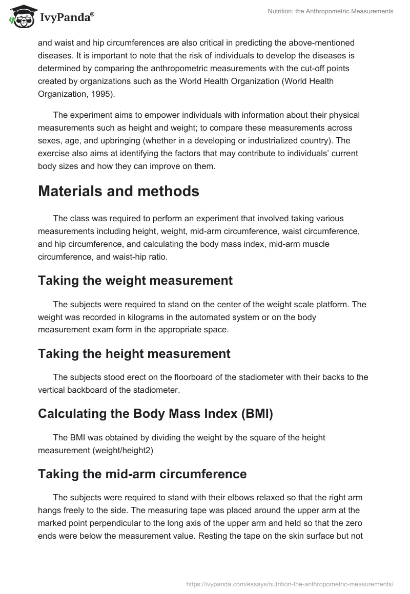 Nutrition: the Anthropometric Measurements. Page 2