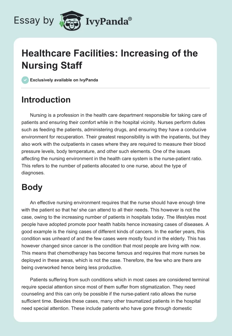Healthcare Facilities: Increasing of the Nursing Staff. Page 1
