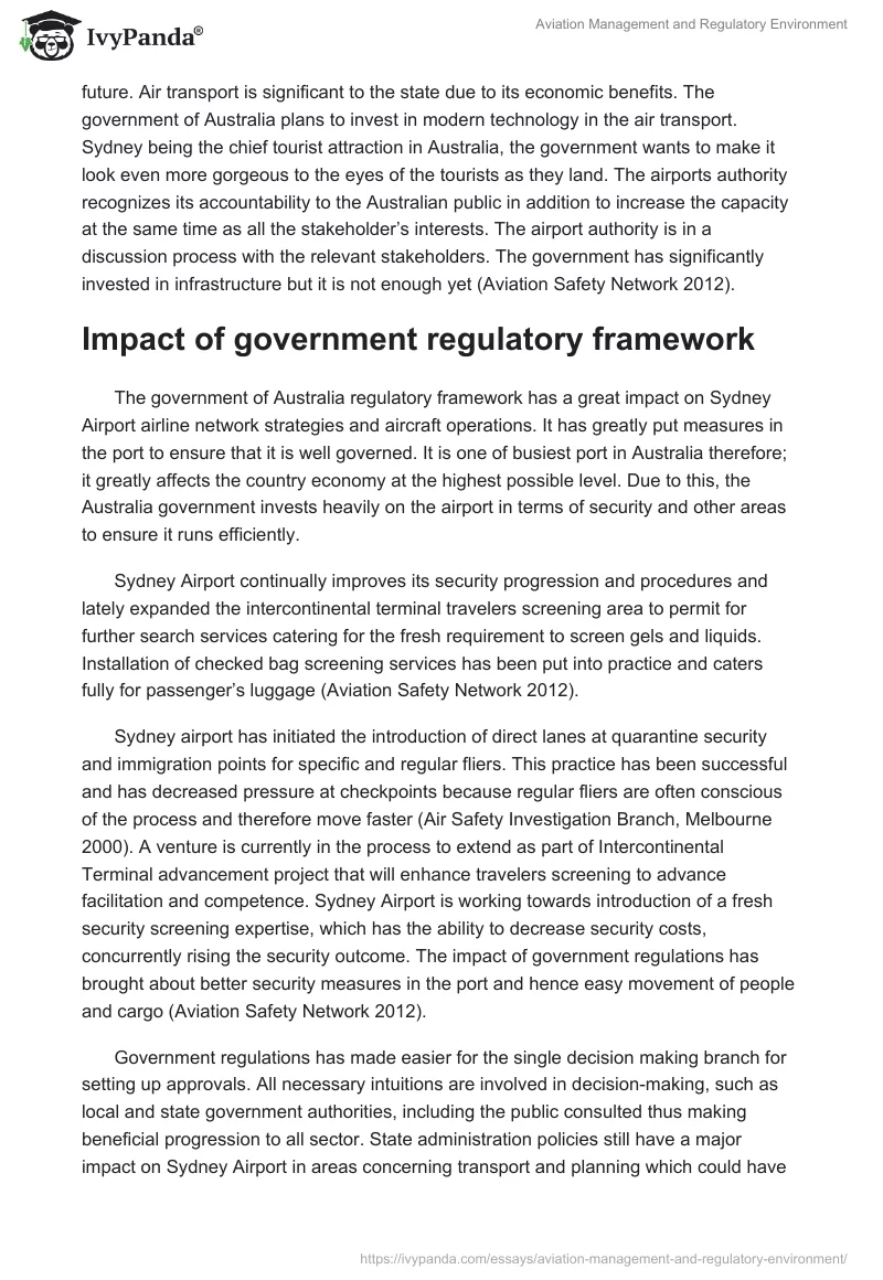 Aviation Management and Regulatory Environment. Page 4