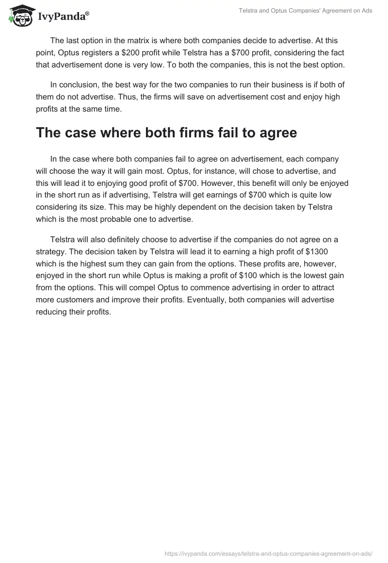 Telstra and Optus Companies' Agreement on Ads. Page 2