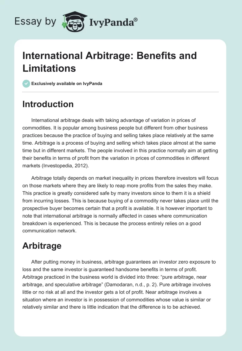 International Arbitrage: Benefits and Limitations. Page 1