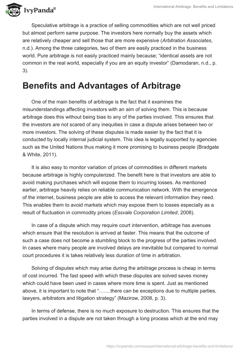 International Arbitrage: Benefits and Limitations. Page 2