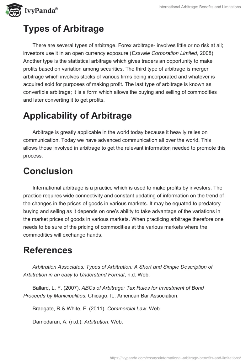 International Arbitrage: Benefits and Limitations. Page 4