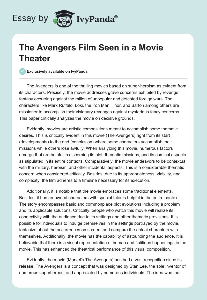 The Avengers Film Seen in a Movie Theater. Page 1
