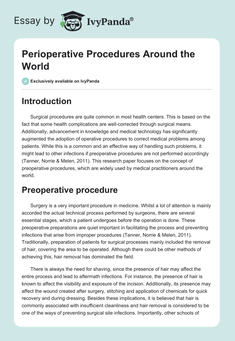 Perioperative Procedures Around the World. Page 1