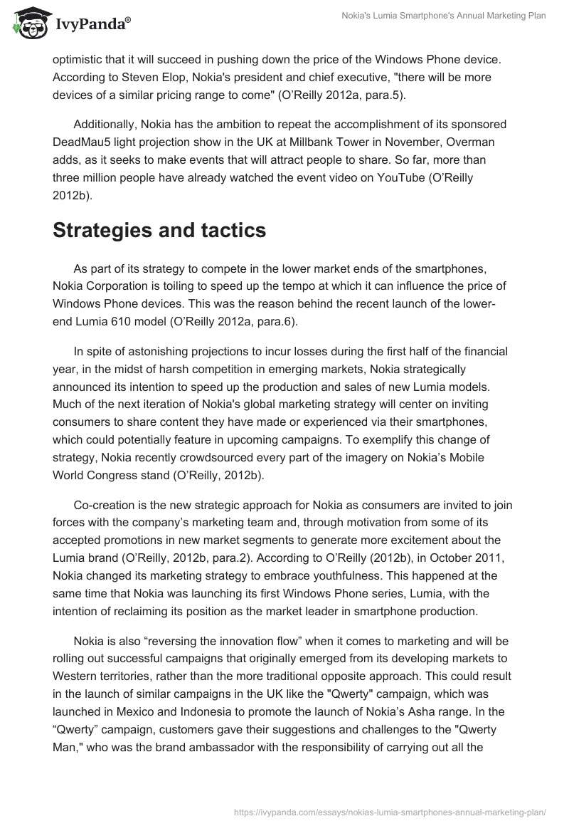 Nokia's Lumia Smartphone's Annual Marketing Plan. Page 2