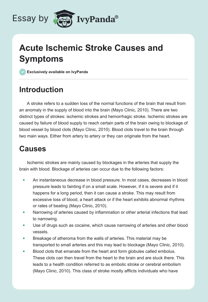 Acute Ischemic Stroke Causes and Symptoms. Page 1