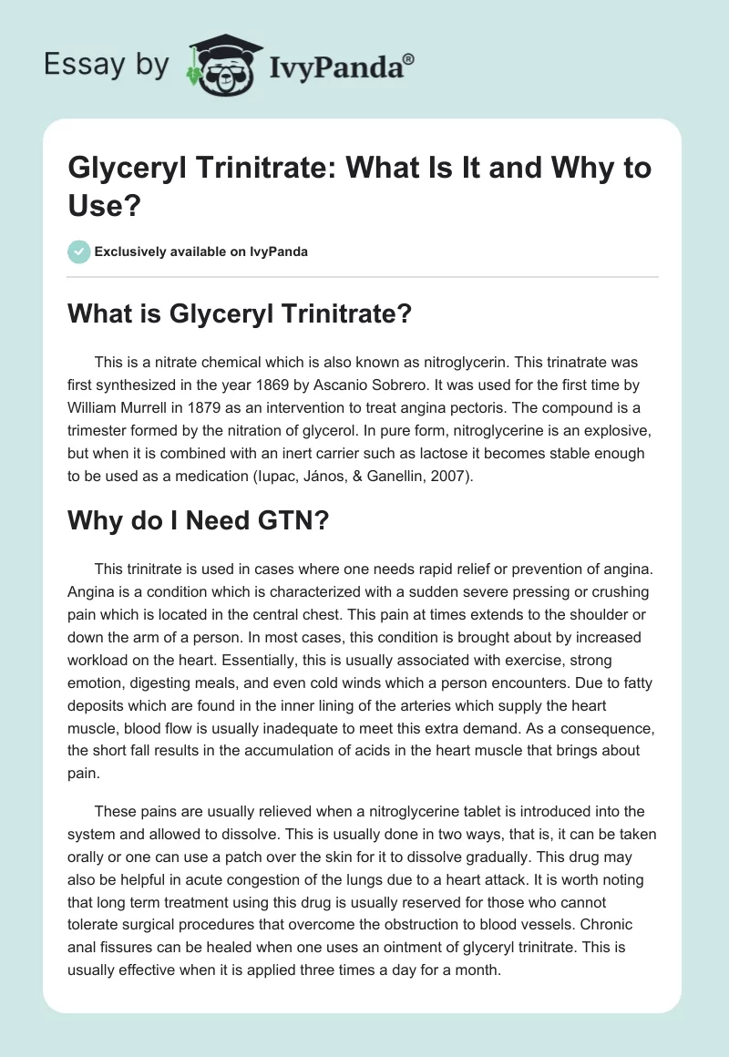 Glyceryl Trinitrate: What Is It and Why to Use?. Page 1
