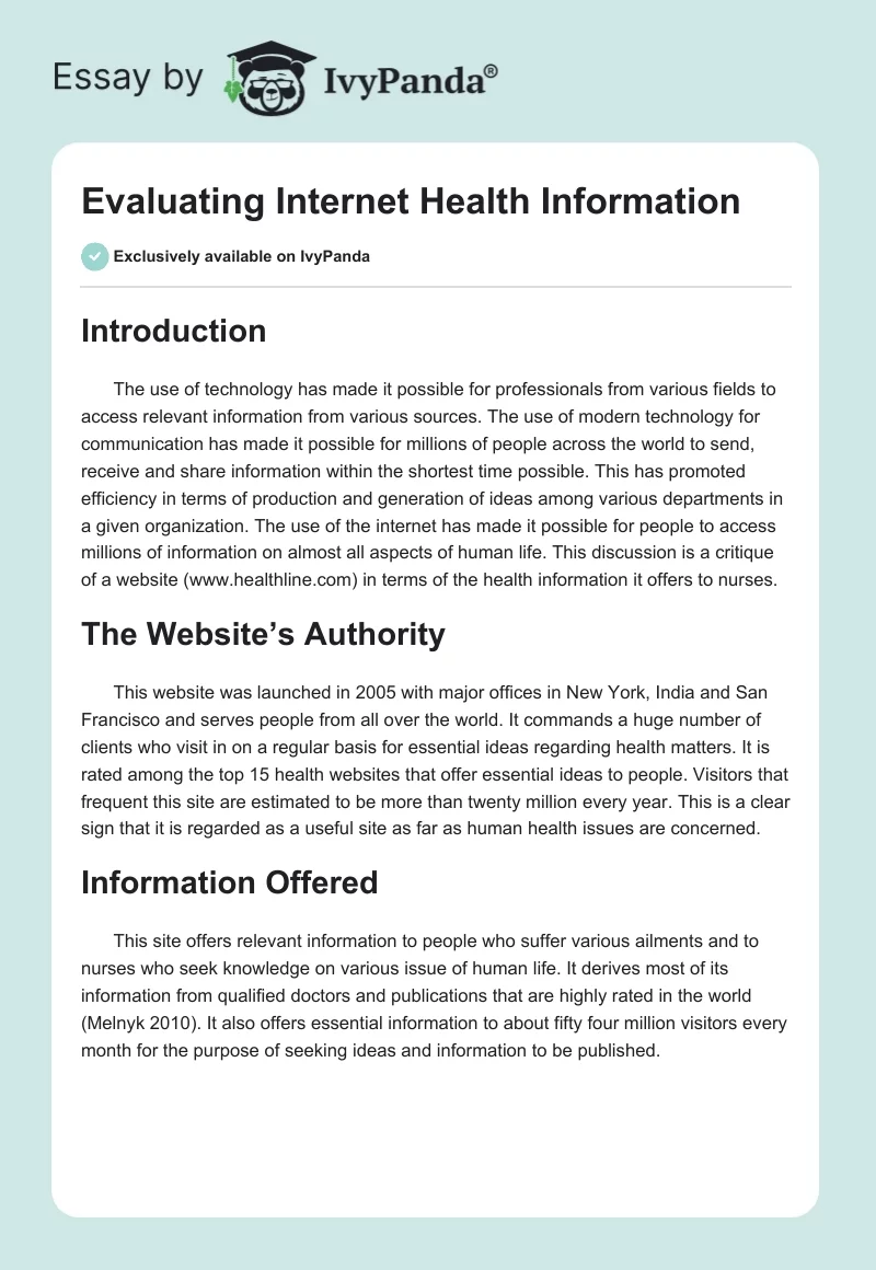 Evaluating Internet Health Information. Page 1