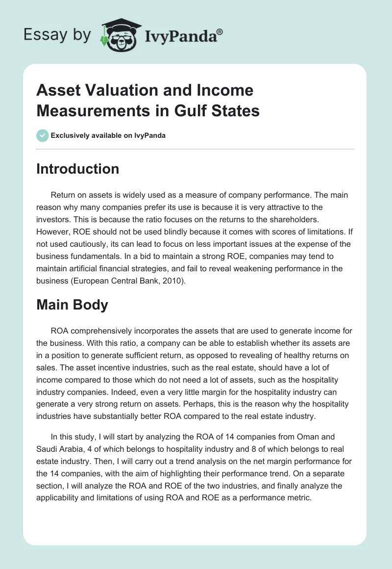 Asset Valuation and Income Measurements in Gulf States. Page 1