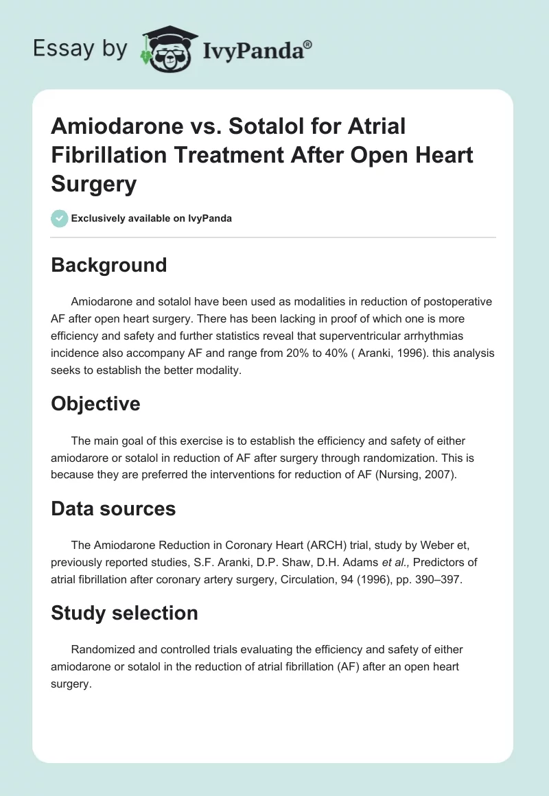 Amiodarone vs. Sotalol for Atrial Fibrillation Treatment After Open Heart Surgery. Page 1