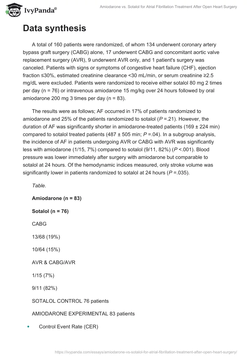 Amiodarone vs. Sotalol for Atrial Fibrillation Treatment After Open Heart Surgery. Page 2
