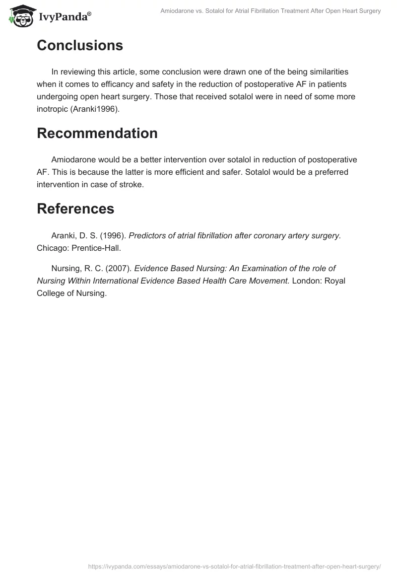 Amiodarone vs. Sotalol for Atrial Fibrillation Treatment After Open Heart Surgery. Page 4