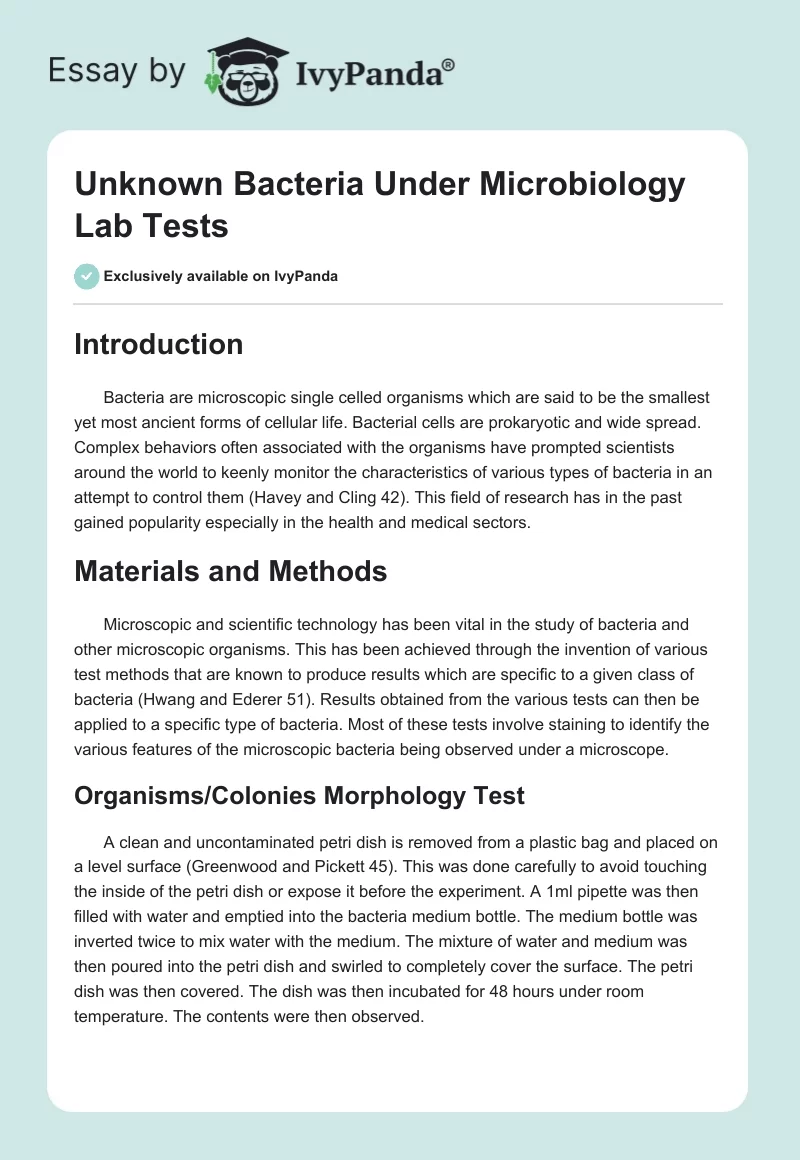 Unknown Bacteria Under Microbiology Lab Tests. Page 1