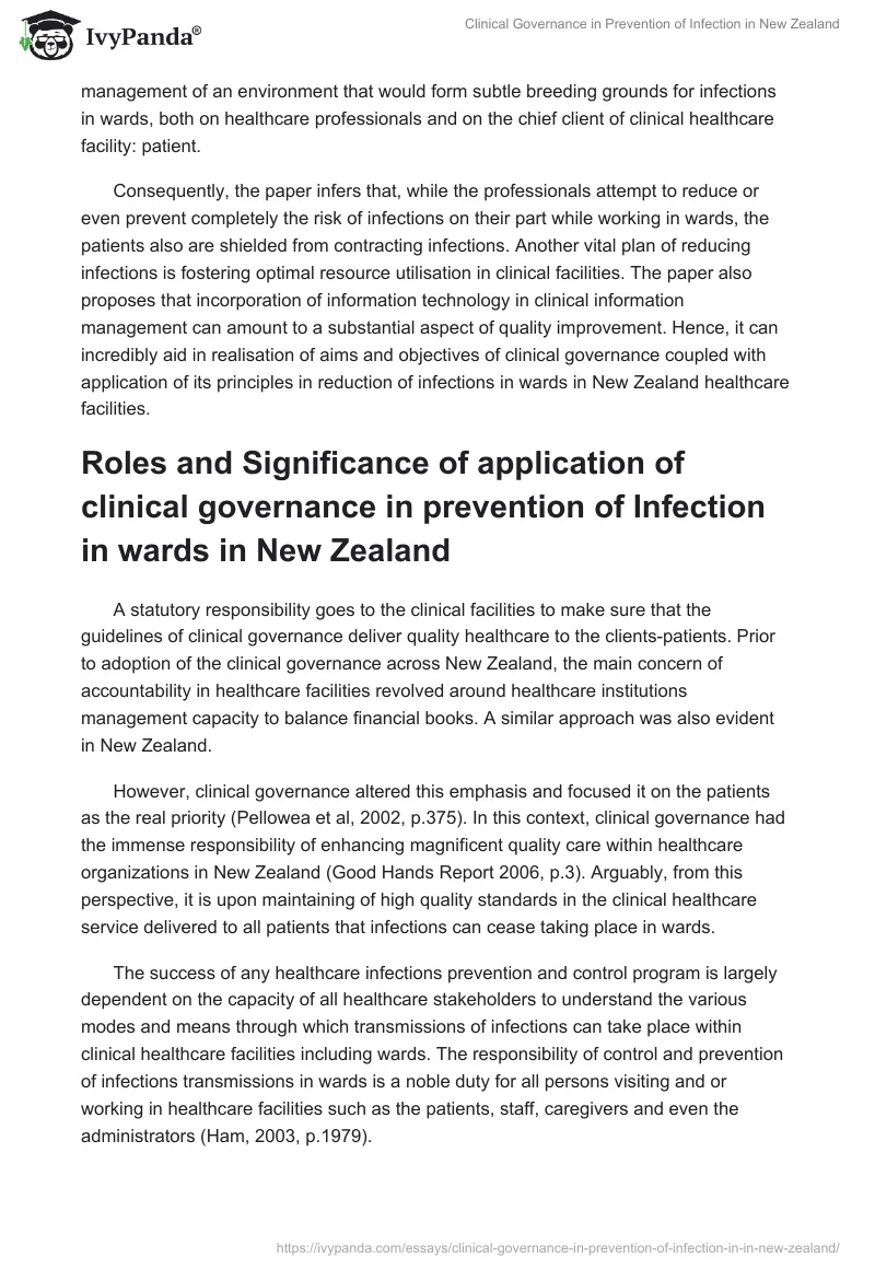 Clinical Governance in Prevention of Infection in New Zealand. Page 2