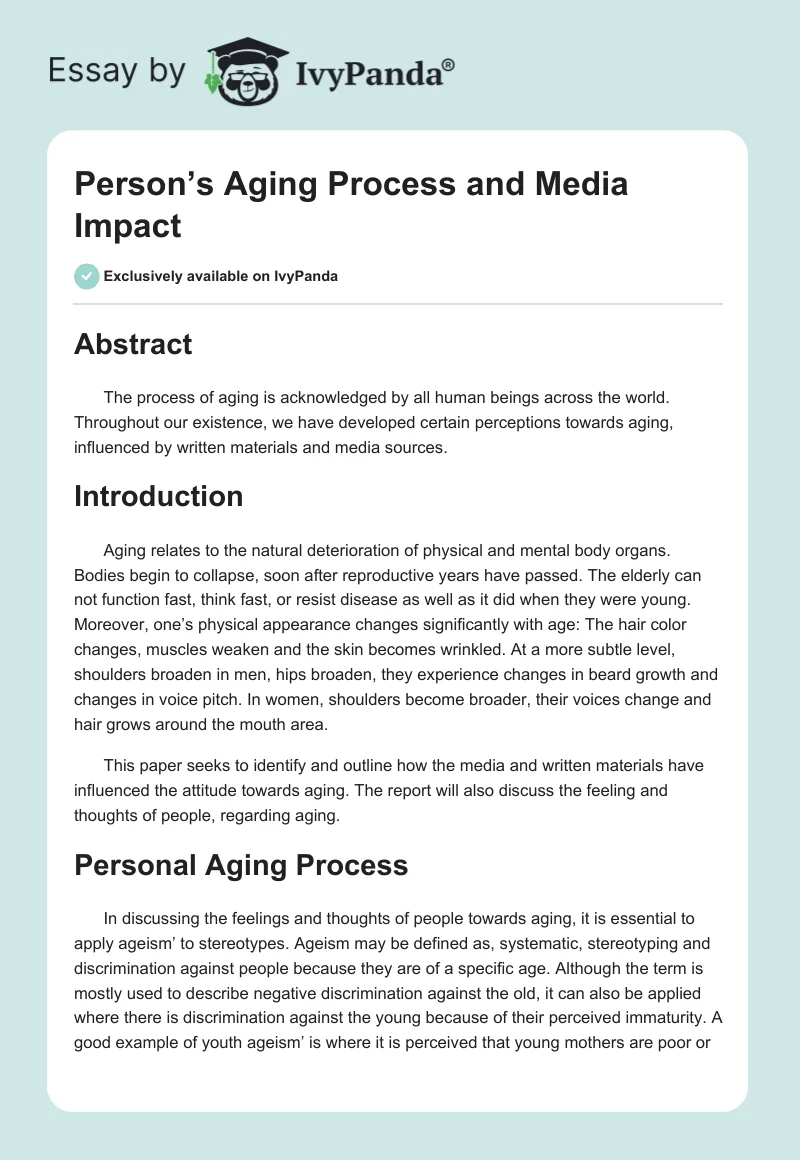 Person’s Aging Process and Media Impact. Page 1