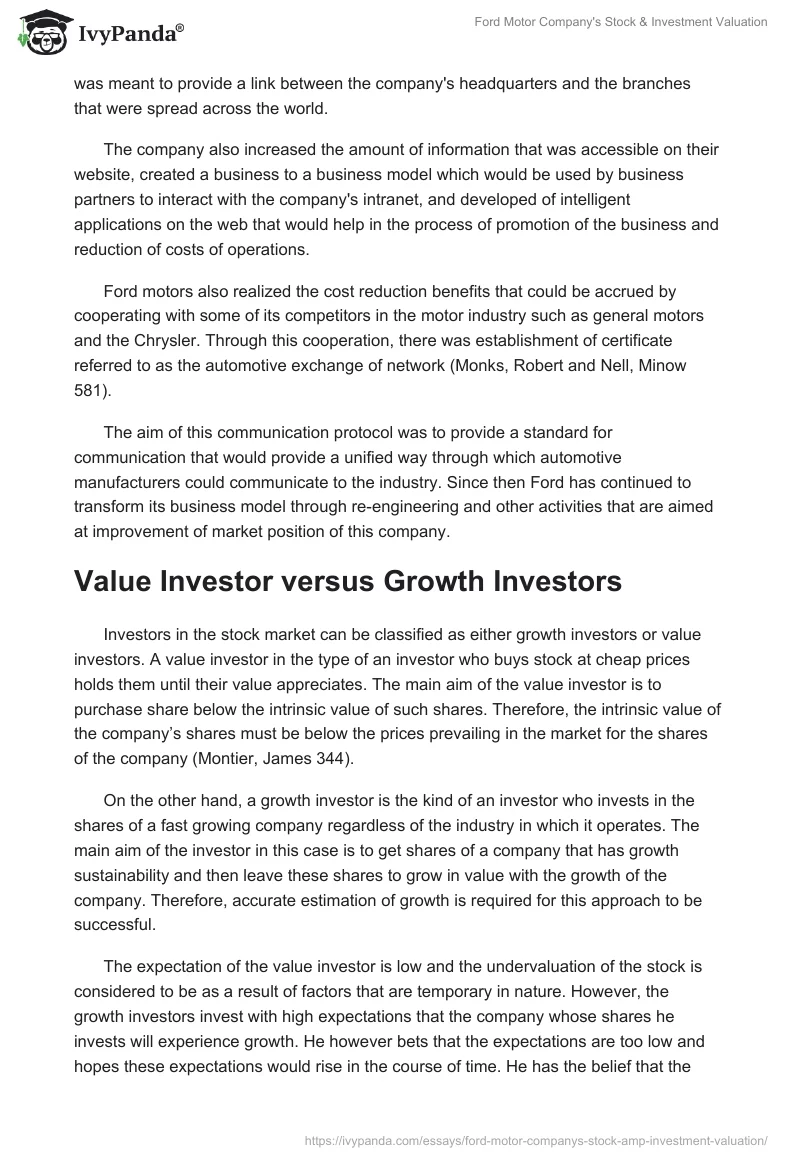 Ford Motor Company's Stock & Investment Valuation. Page 2