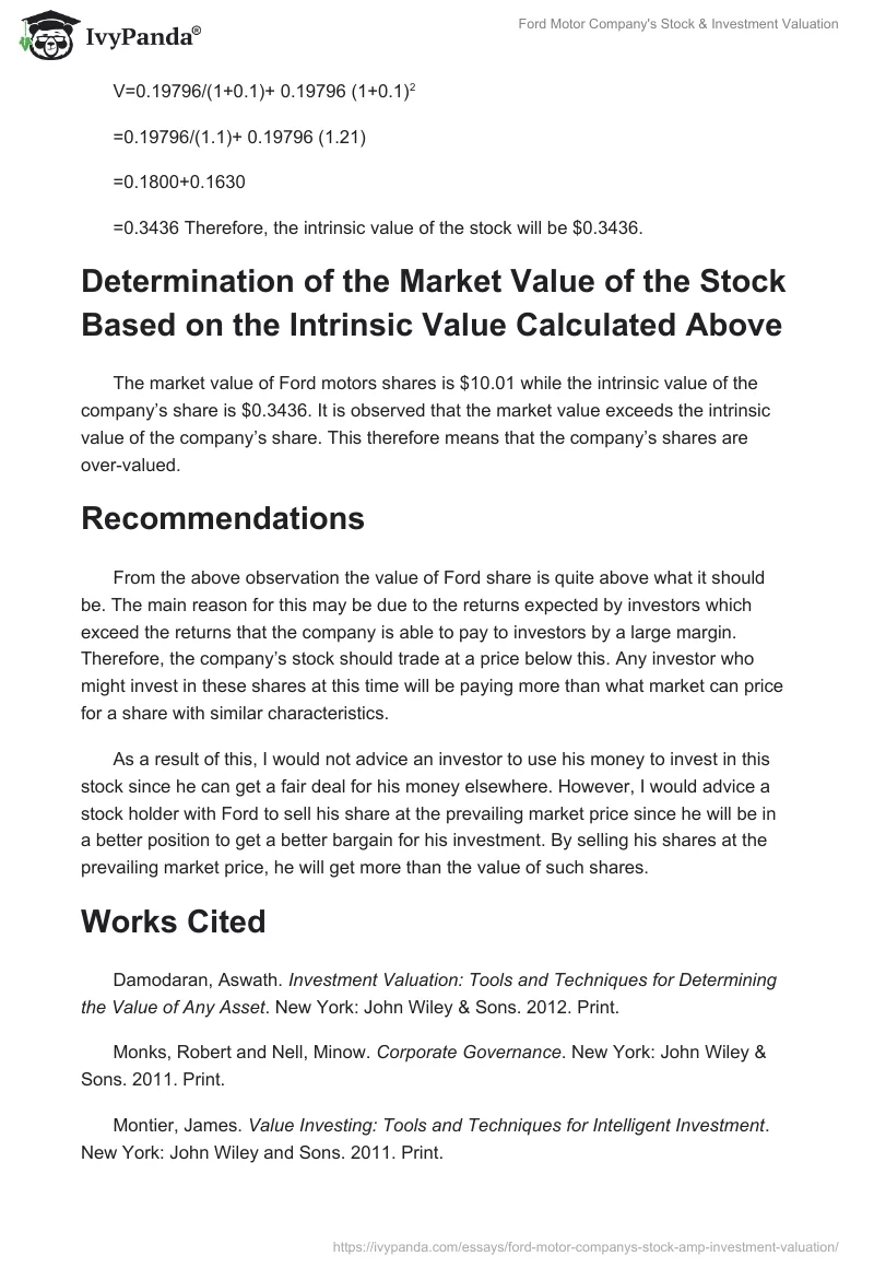 Ford Motor Company's Stock & Investment Valuation. Page 4