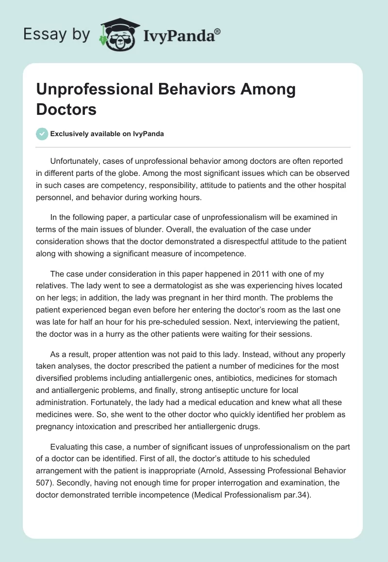 Unprofessional Behaviors Among Doctors. Page 1